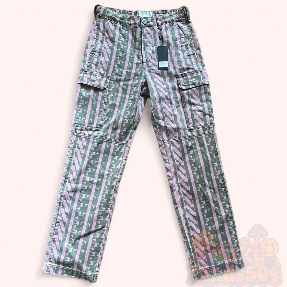 One Teaspoon Cargo Motion Jeans Static CEO Print Pink & Army Green NWT Size 26
